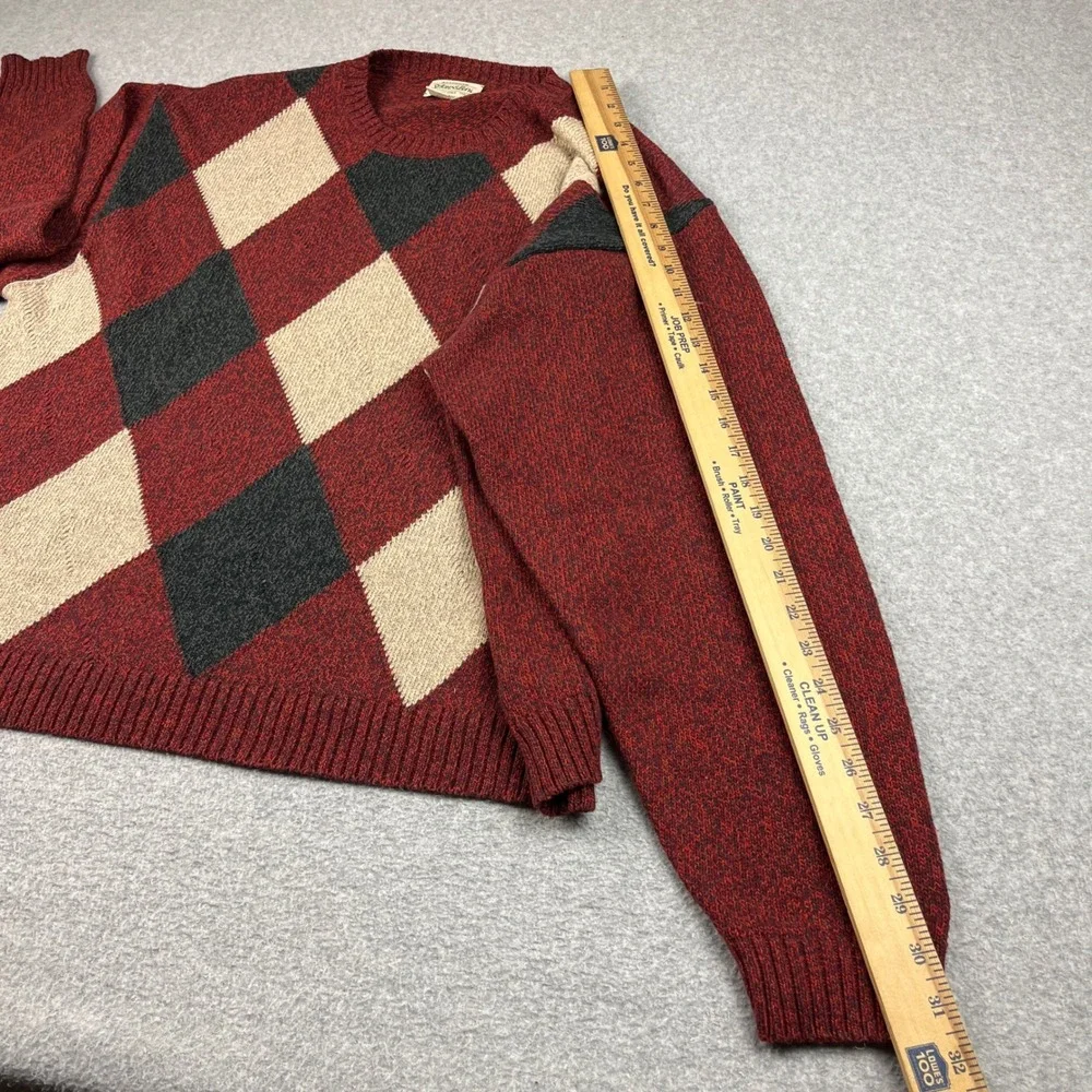St Johns Bay Sweater Mens 2XL Red Argyle Cotton Crewneck Long Sleeve Knit